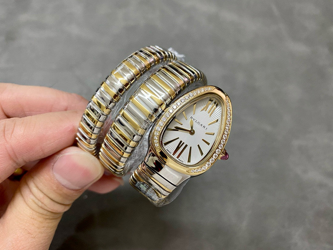 SERPENTI TUBOGAS QUARTZ GOLD STEEL WHITE DIAL