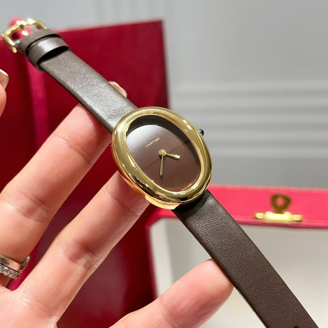 BAIGNOIRE WATCH GOLD CASE AND LEATHER STRAP