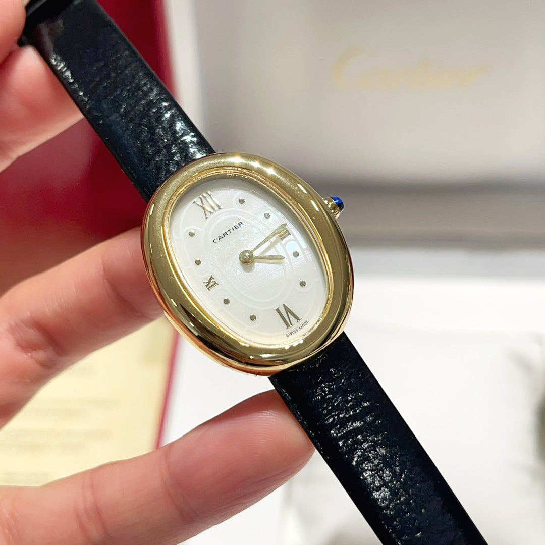 BAIGNOIRE WATCH GOLD CASE AND BLACK LEATHER STRAP