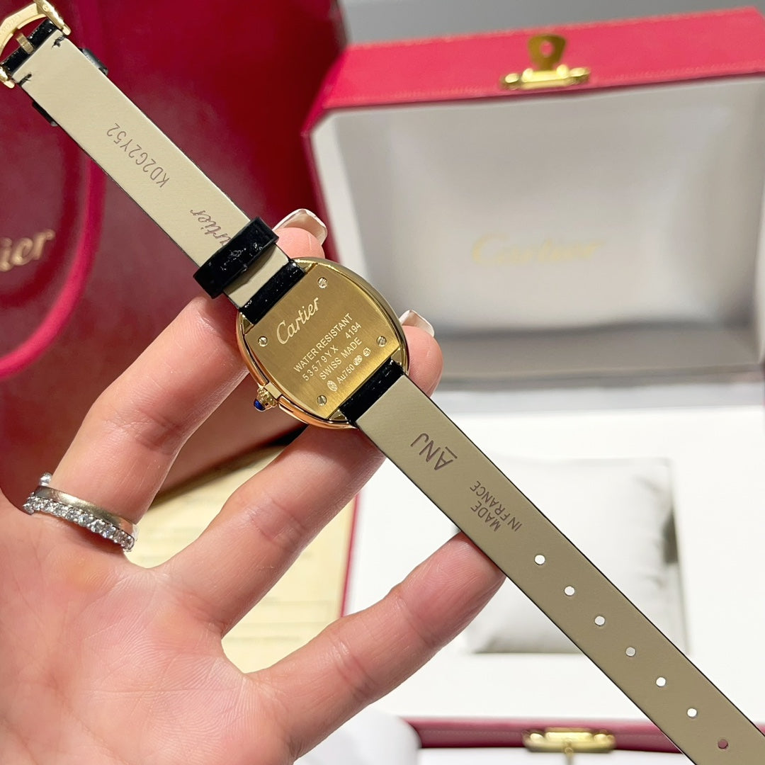BAIGNOIRE WATCH GOLD CASE AND BLACK LEATHER STRAP