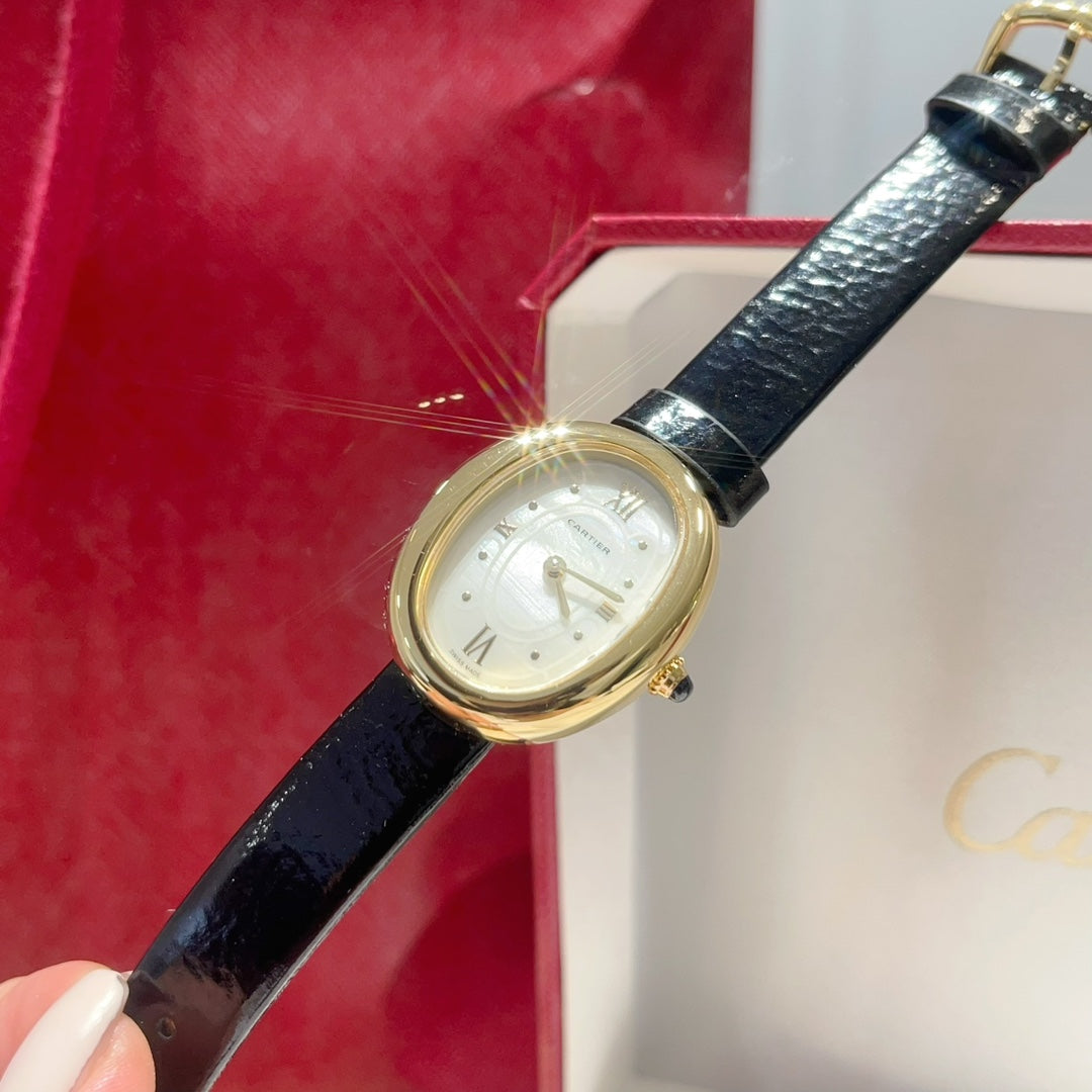 BAIGNOIRE WATCH GOLD CASE AND BLACK LEATHER STRAP