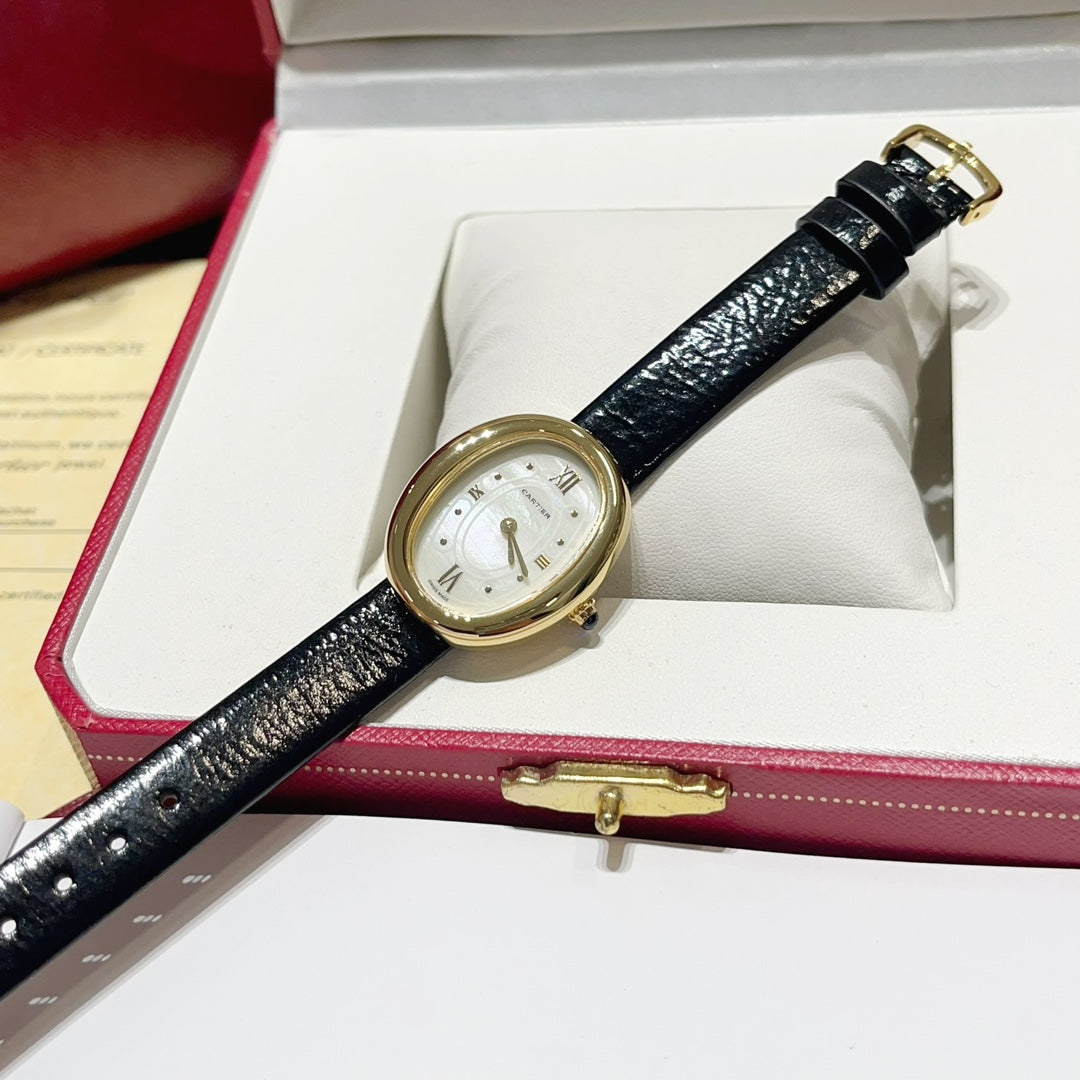 BAIGNOIRE WATCH GOLD CASE AND BLACK LEATHER STRAP