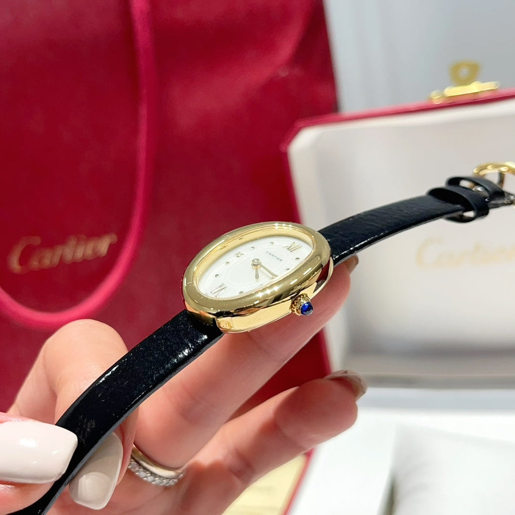 BAIGNOIRE WATCH GOLD CASE AND BLACK LEATHER STRAP