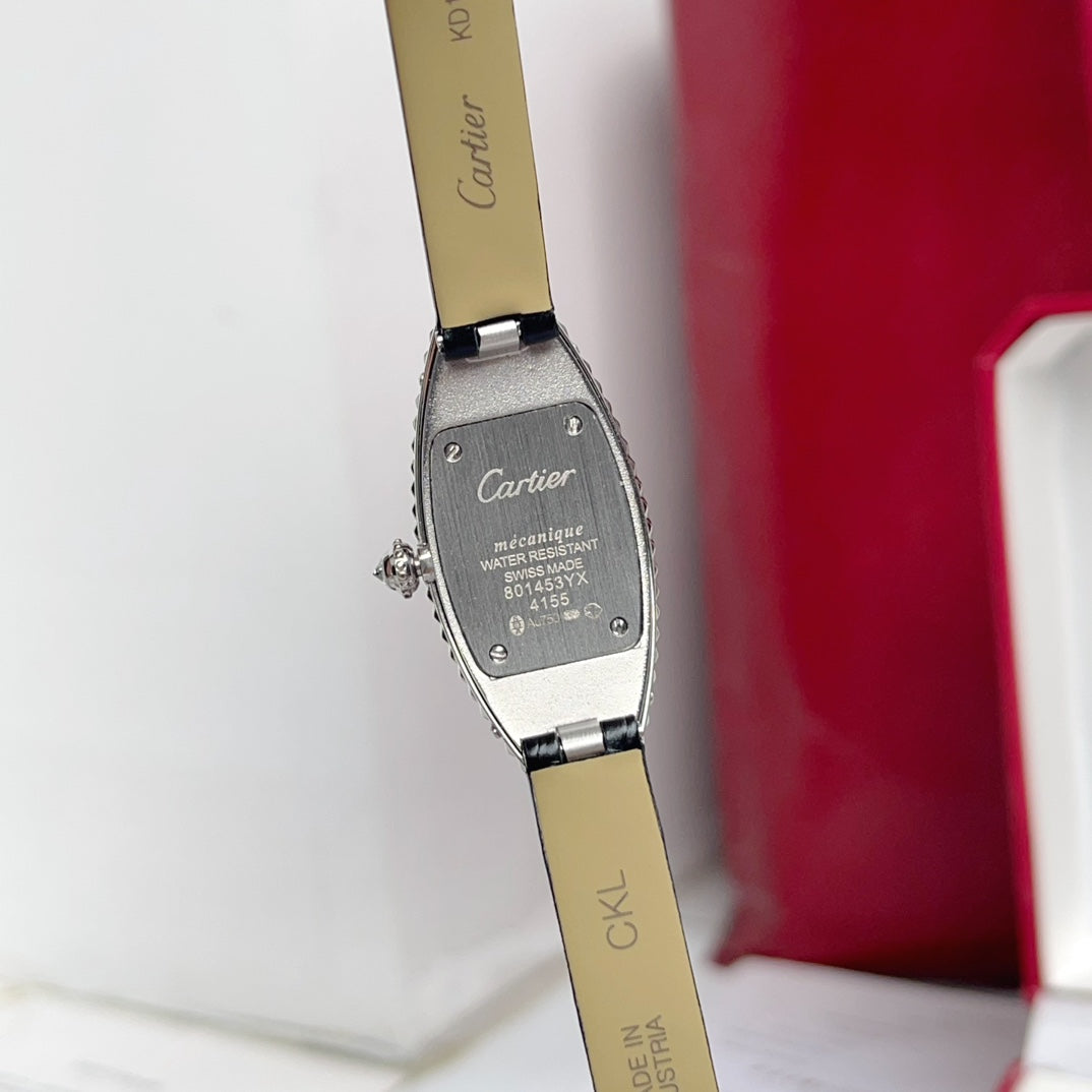 BAIGNOIRE ALLONG¨¦E WATCH ROSE GOLD CASE WITH BLACK LEATHER STRAP