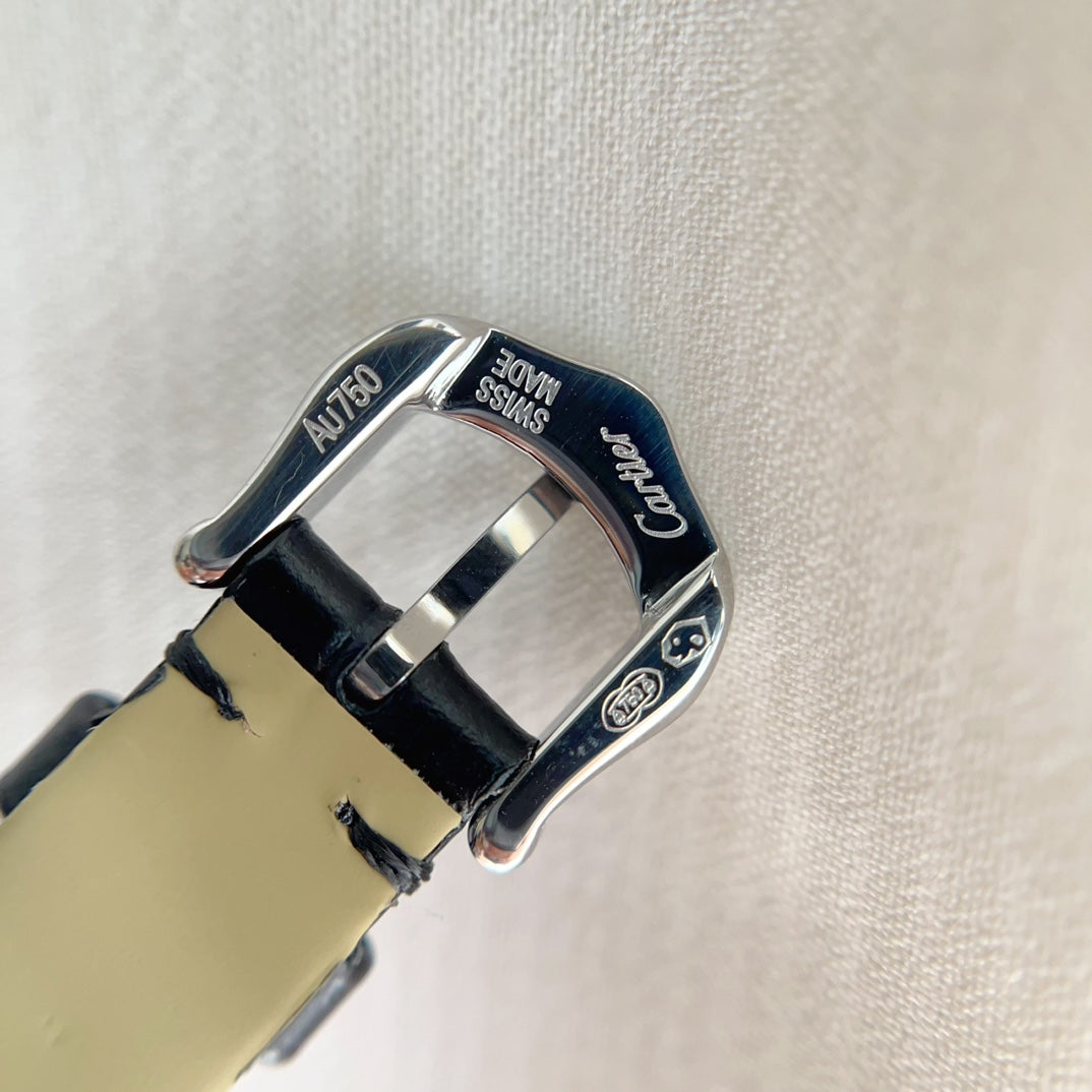 BAIGNOIRE ALLONG¨¦E WATCH ROSE GOLD CASE WITH BLACK LEATHER STRAP