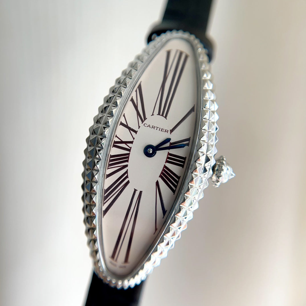 BAIGNOIRE ALLONG¨¦E WATCH ROSE GOLD CASE WITH BLACK LEATHER STRAP