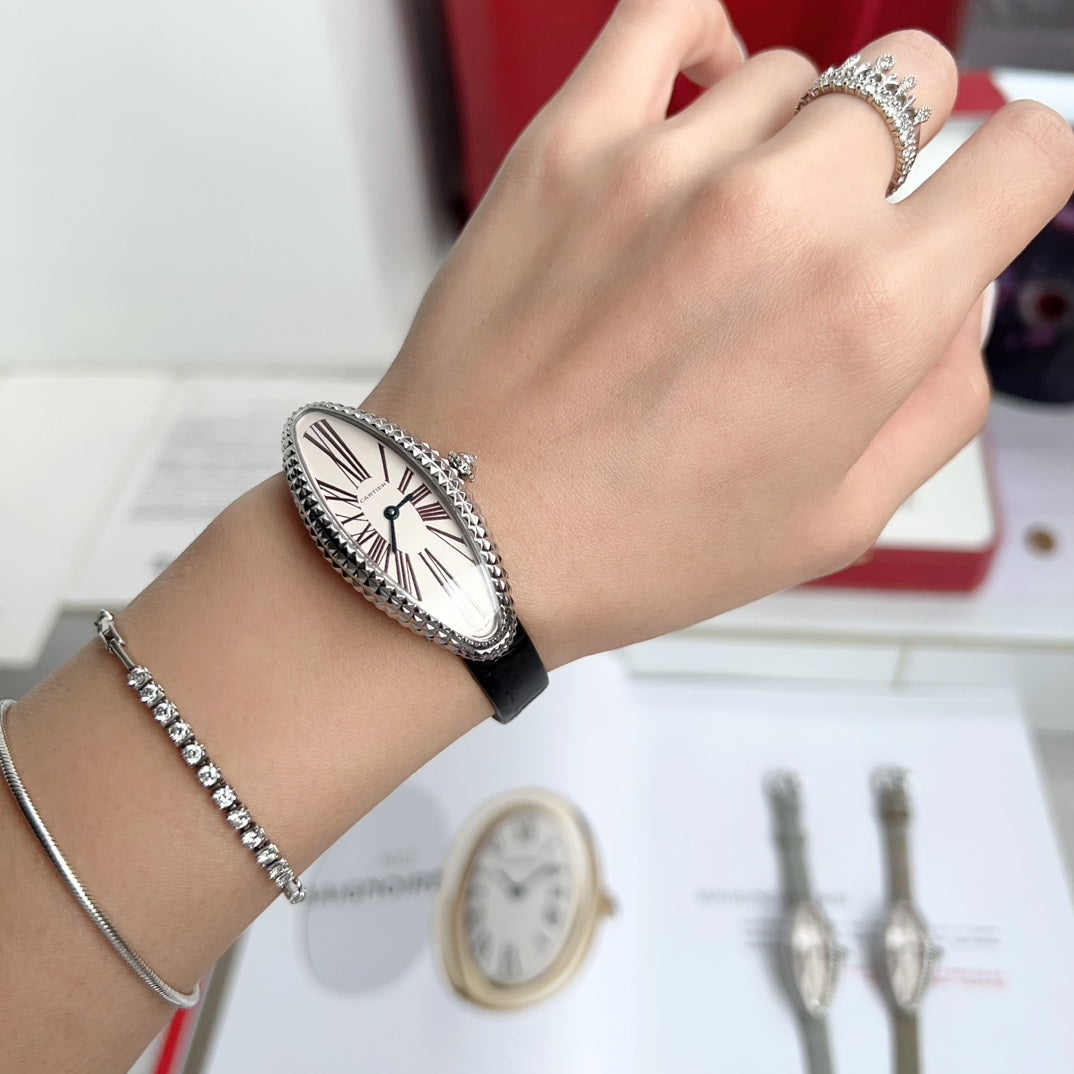 BAIGNOIRE ALLONG¨¦E WATCH ROSE GOLD CASE WITH BLACK LEATHER STRAP