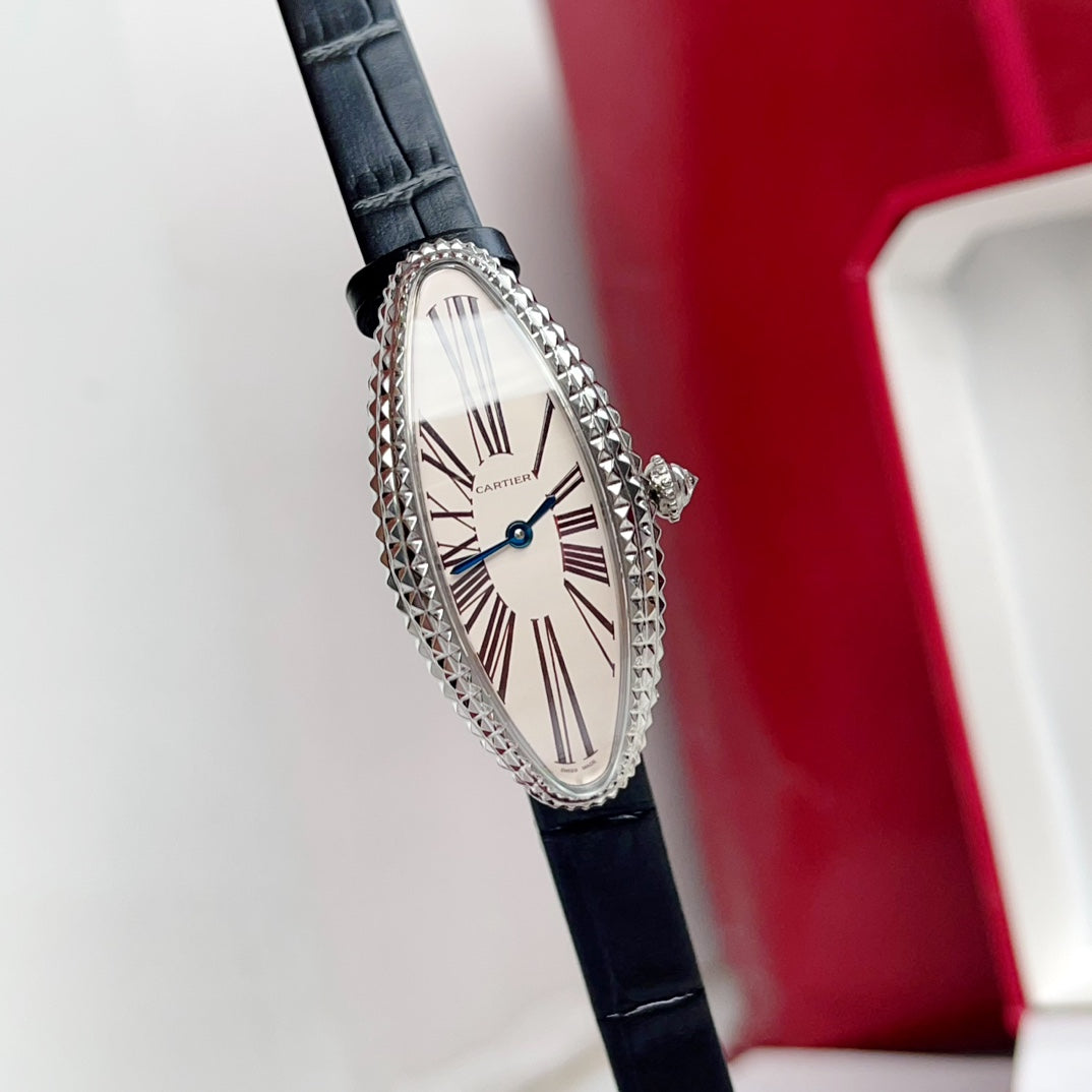 BAIGNOIRE ALLONG¨¦E WATCH ROSE GOLD CASE WITH BLACK LEATHER STRAP