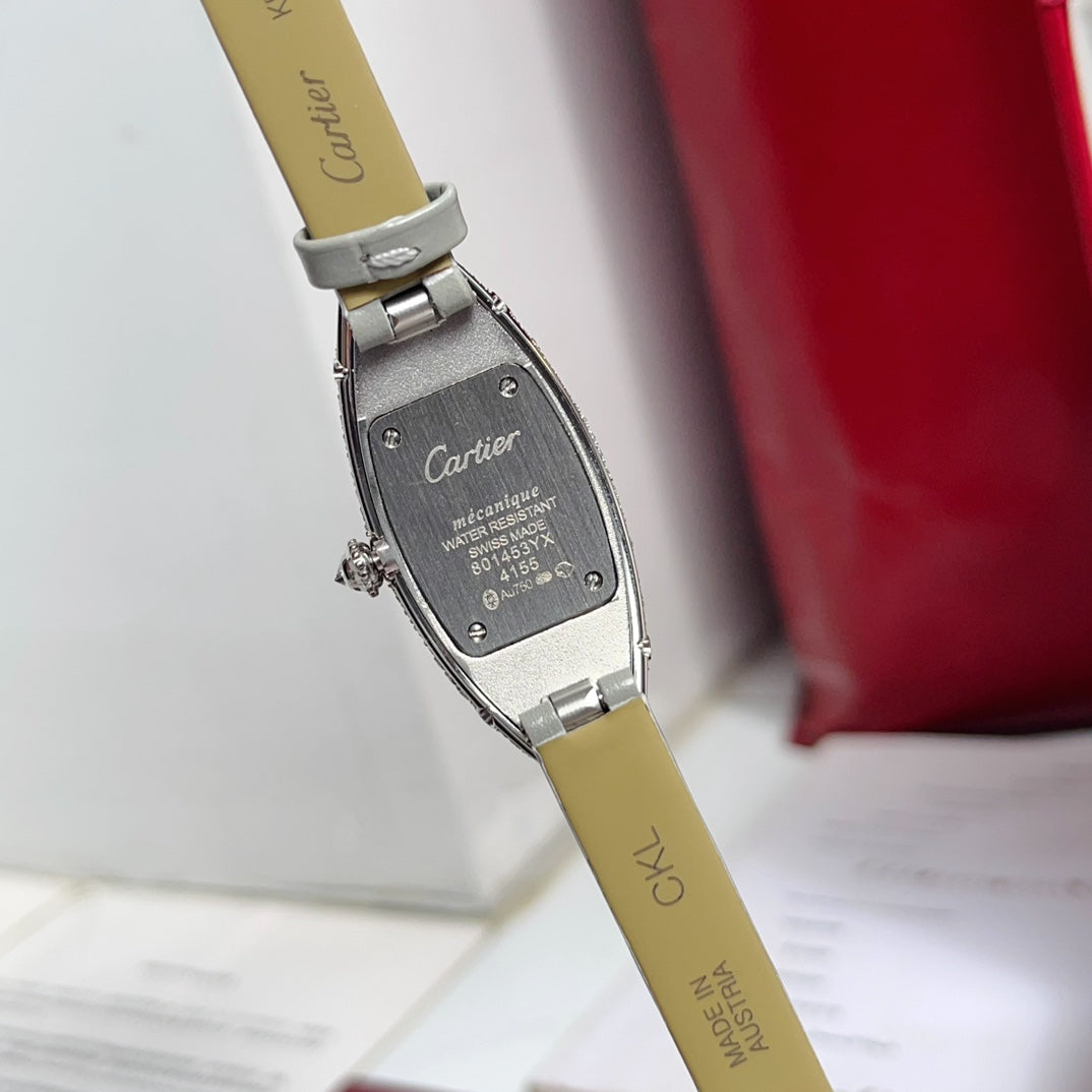 BAIGNOIRE ALLONG¨¦E WATCH ROSE GOLD CASE WITH PASTEL GRAY LEATHER STRAP