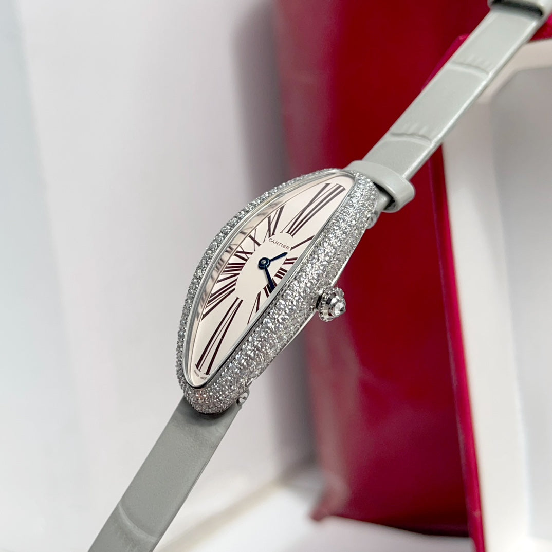 BAIGNOIRE ALLONG¨¦E WATCH ROSE GOLD CASE WITH PASTEL GRAY LEATHER STRAP