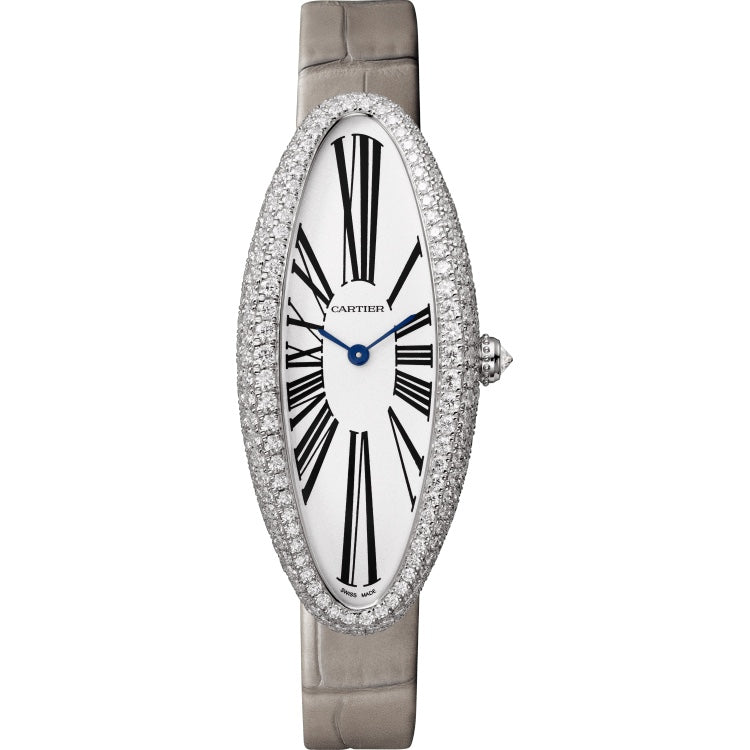 BAIGNOIRE ALLONG¨¦E WATCH ROSE GOLD CASE WITH PASTEL GRAY LEATHER STRAP