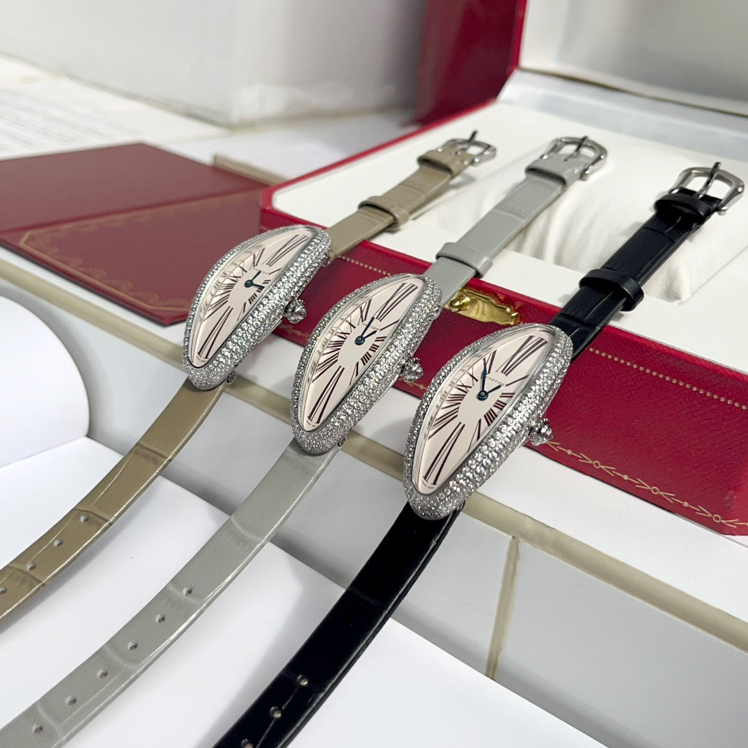 BAIGNOIRE ALLONG¨¦E WATCH ROSE GOLD CASE WITH PASTEL GRAY LEATHER STRAP