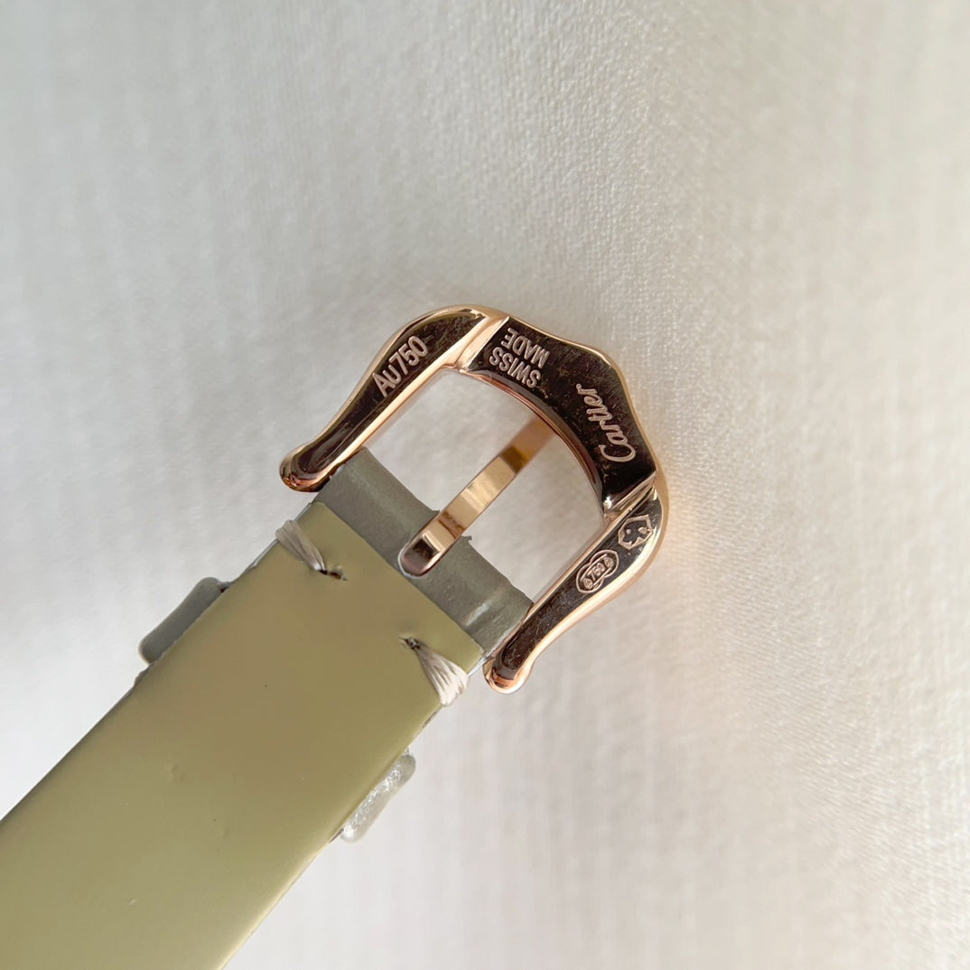 BAIGNOIRE ALLONG¨¦E WATCH ROSE GOLD CASE WITH WARM GRAY LEATHER STRAP