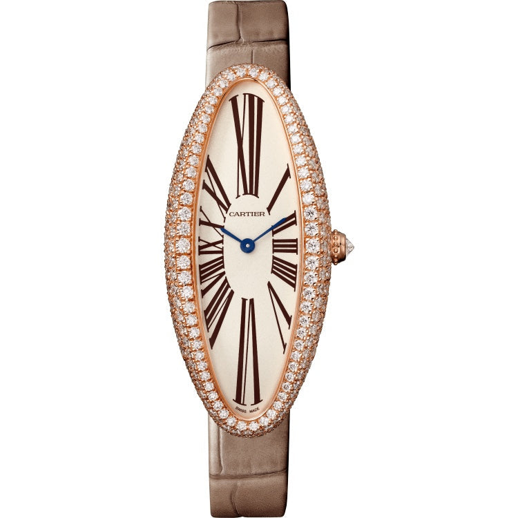 BAIGNOIRE ALLONG¨¦E WATCH ROSE GOLD CASE WITH WARM GRAY LEATHER STRAP
