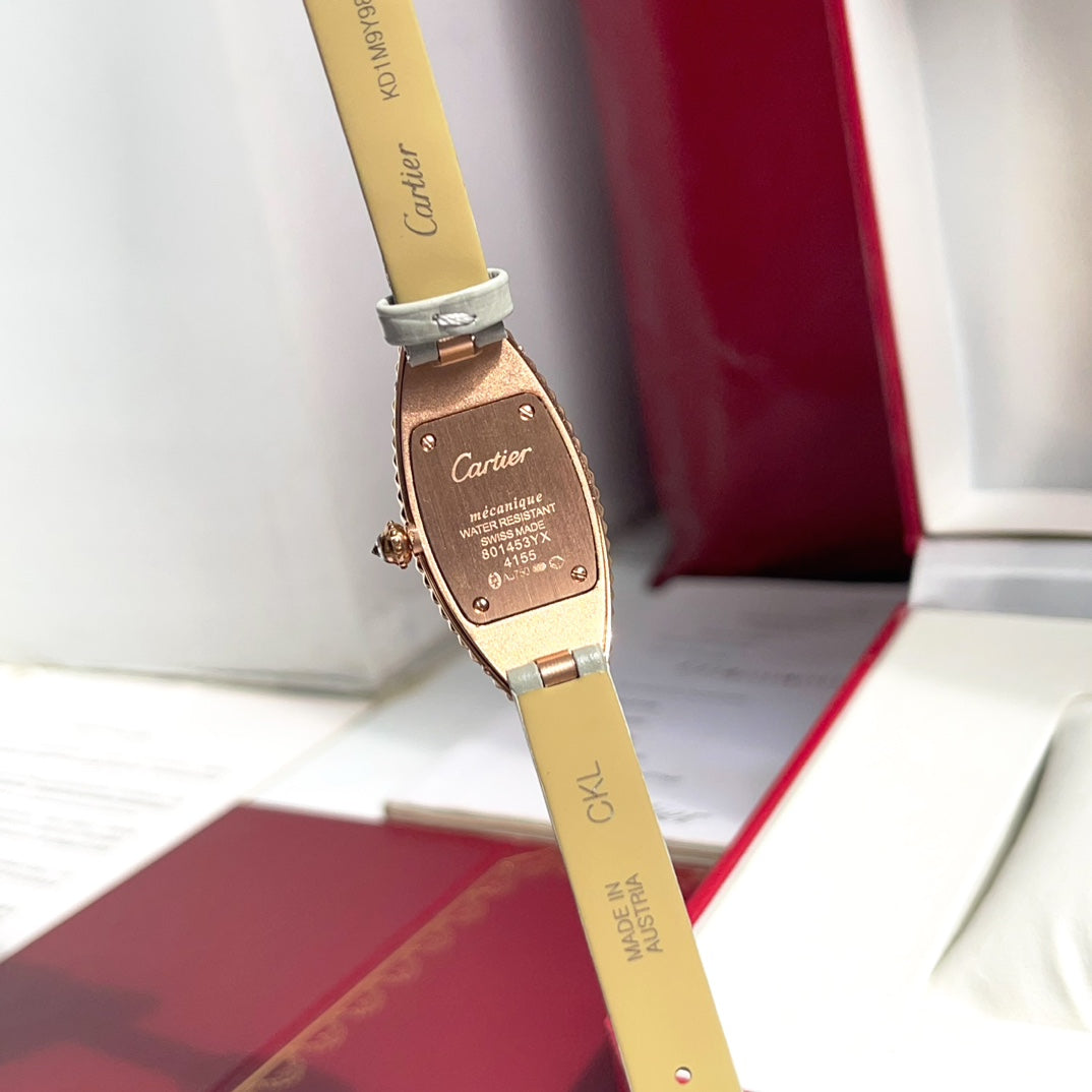 BAIGNOIRE ALLONG¨¦E WATCH ROSE GOLD CASE WITH ASH GRAY LEATHER STRAP