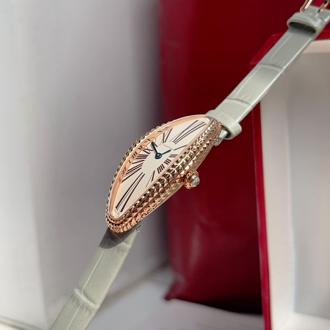 BAIGNOIRE ALLONG¨¦E WATCH ROSE GOLD CASE WITH ASH GRAY LEATHER STRAP