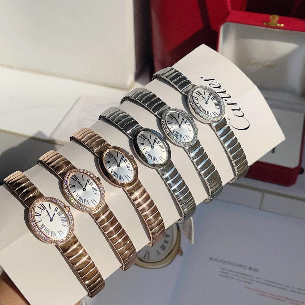 BAIGNOIRE DE CARTIER ¨C OVAL SHAPE SILVER WITH SINGLE LINE DIAMONDS