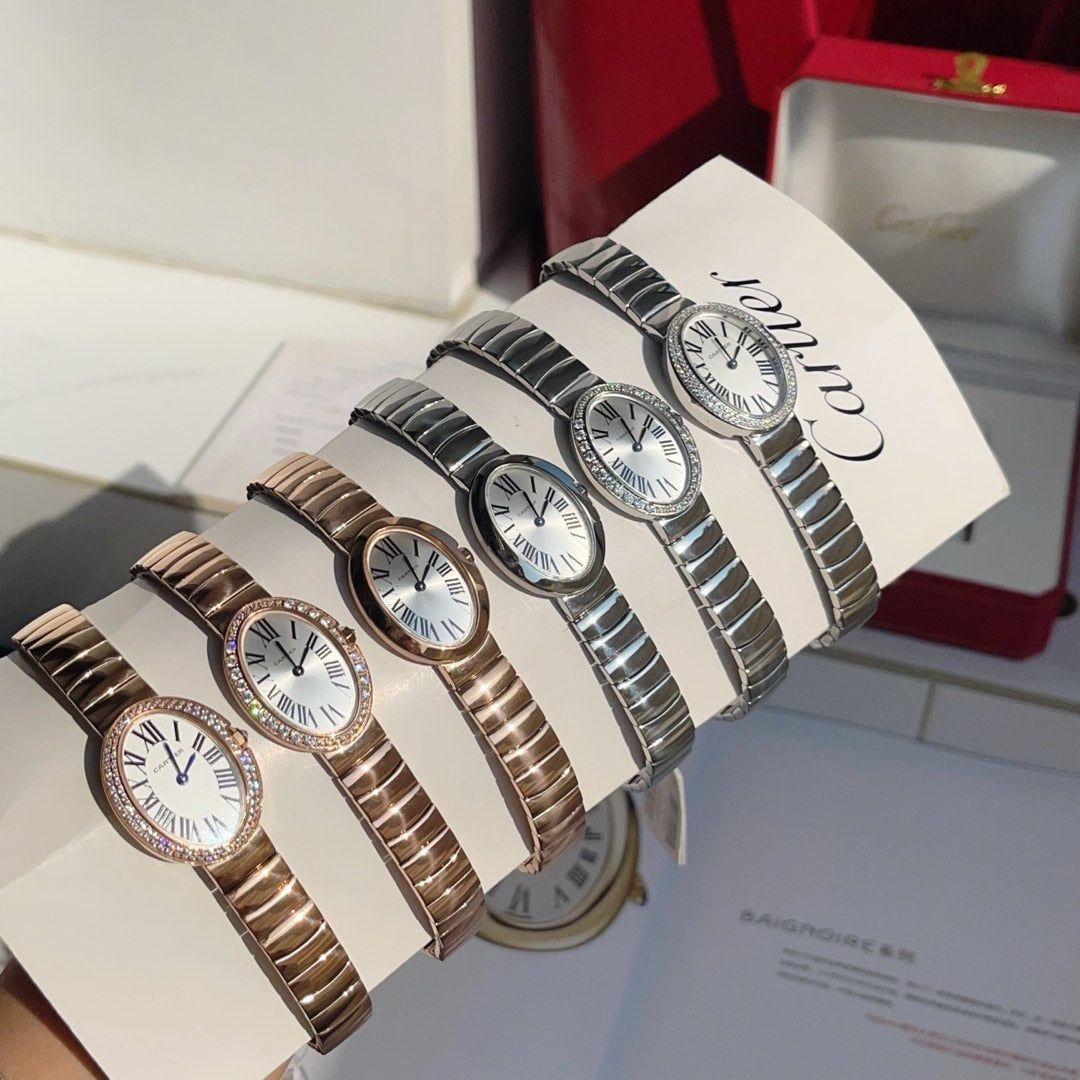 BAIGNOIRE DE CARTIER ¨C OVAL SHAPE SILVER WITH SINGLE LINE DIAMONDS