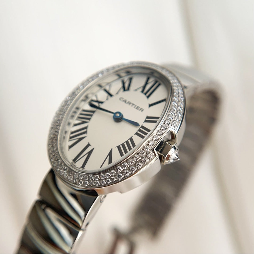 BAIGNOIRE DE CARTIER ¨C OVAL SHAPE SILVER WITH SINGLE LINE DIAMONDS