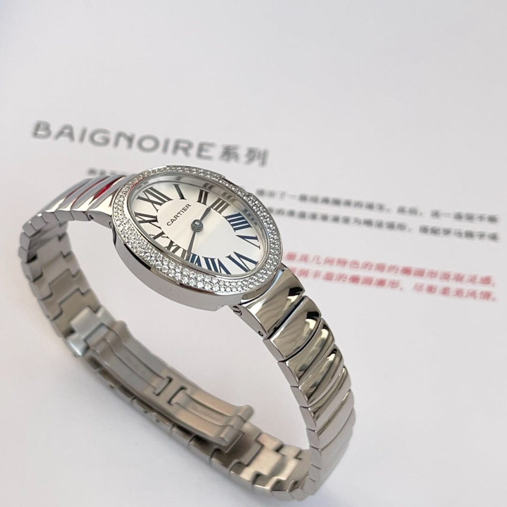 BAIGNOIRE DE CARTIER ¨C OVAL SHAPE SILVER WITH SINGLE LINE DIAMONDS