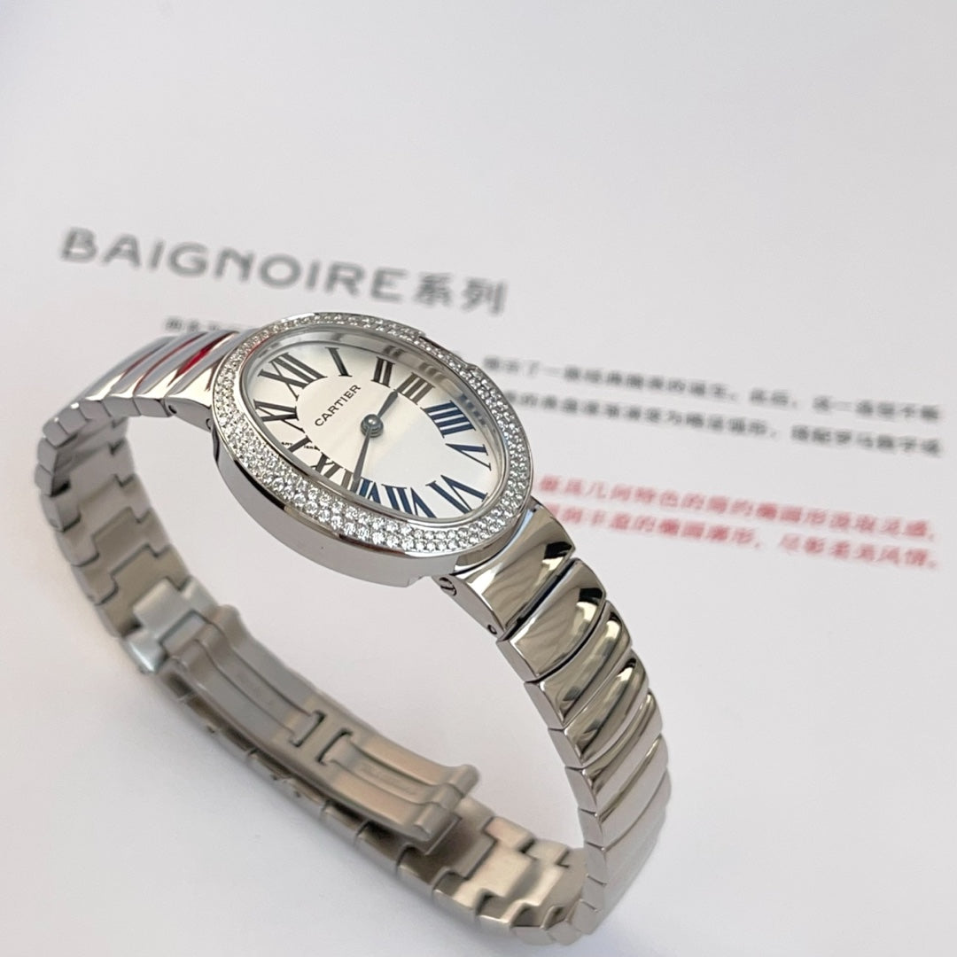 BAIGNOIRE DE CARTIER ¨C OVAL SHAPE SILVER WITH SINGLE LINE DIAMONDS