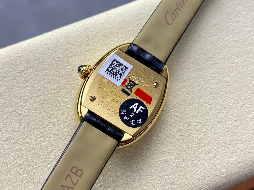 BAIGNOIRE MINI MODEL WATCH GOLD CASE WITH BLACK LEATHER STRAP
