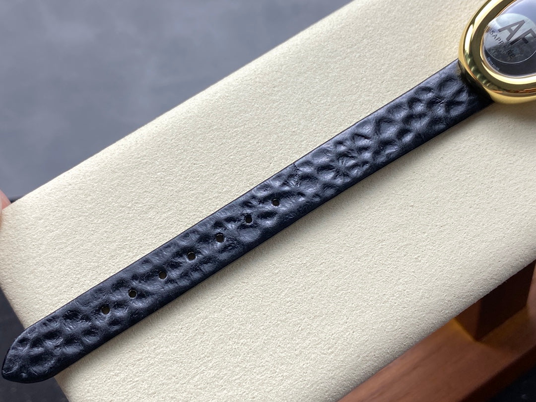 BAIGNOIRE MINI MODEL WATCH GOLD CASE WITH BLACK LEATHER STRAP