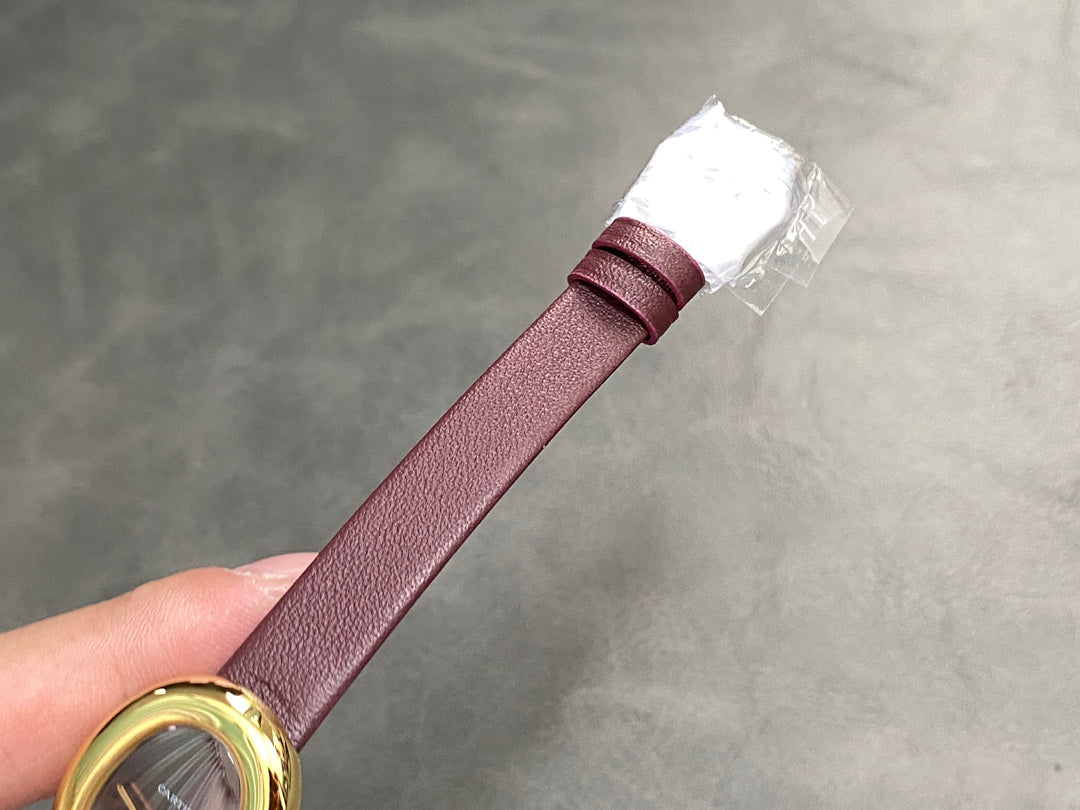 BAIGNOIRE MINI MODEL WATCH GOLD CASE WITH WINE RED LEATHER STRAP