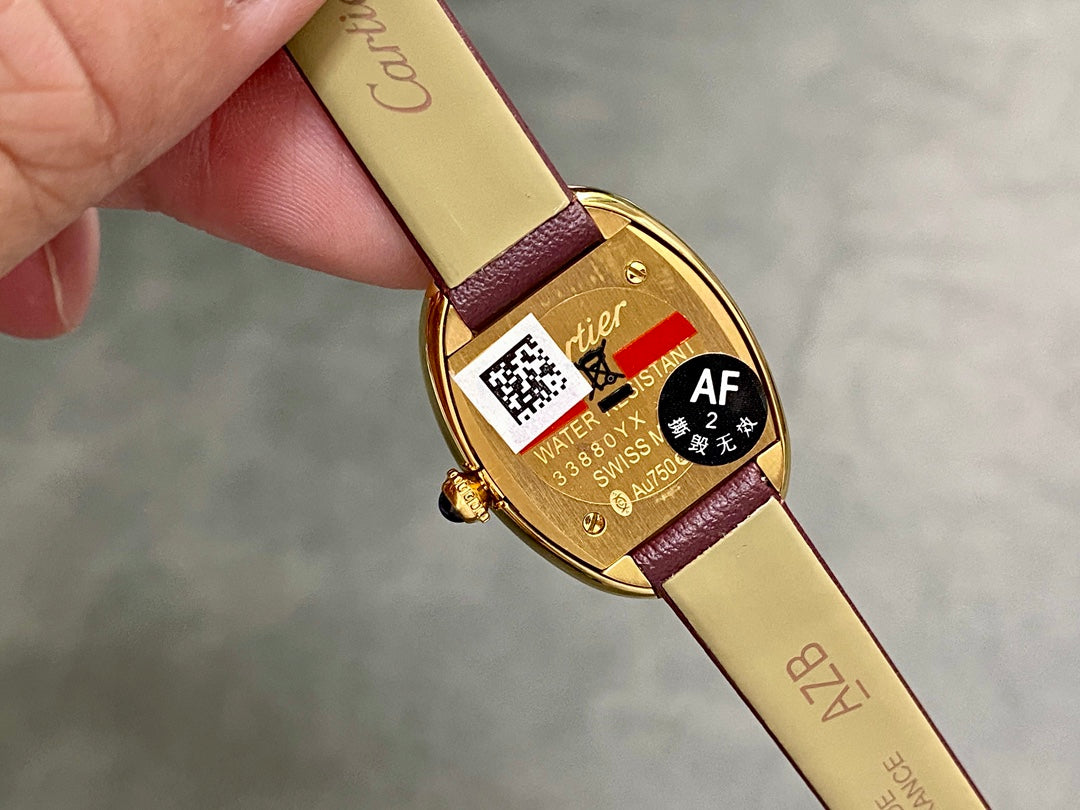 BAIGNOIRE MINI MODEL WATCH GOLD CASE WITH WINE RED LEATHER STRAP