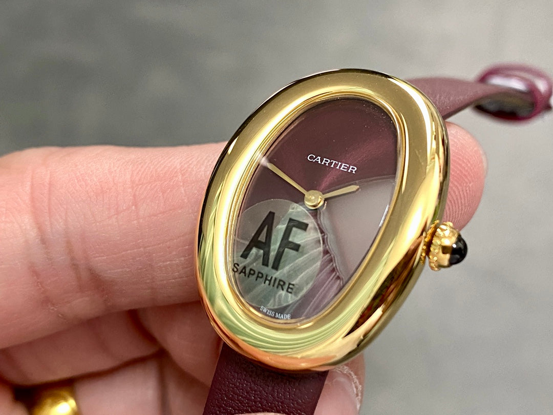 BAIGNOIRE MINI MODEL WATCH GOLD CASE WITH WINE RED LEATHER STRAP