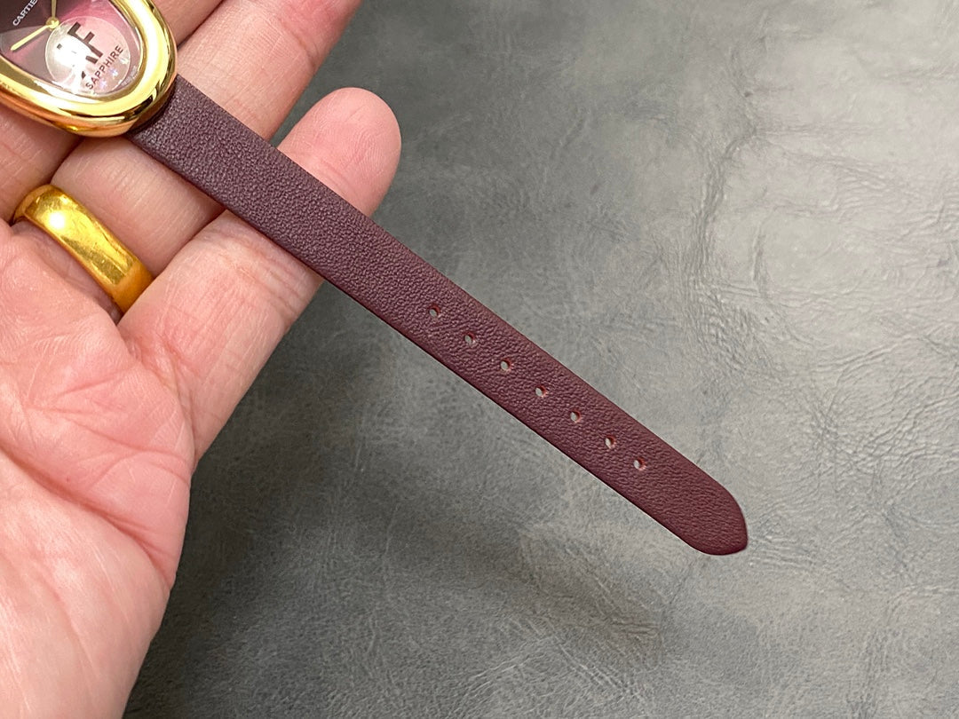 BAIGNOIRE MINI MODEL WATCH GOLD CASE WITH WINE RED LEATHER STRAP