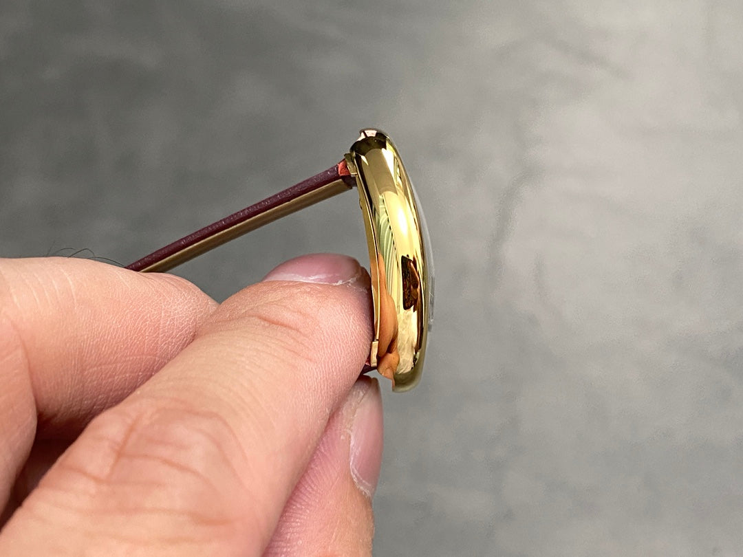 BAIGNOIRE MINI MODEL WATCH GOLD CASE WITH WINE RED LEATHER STRAP